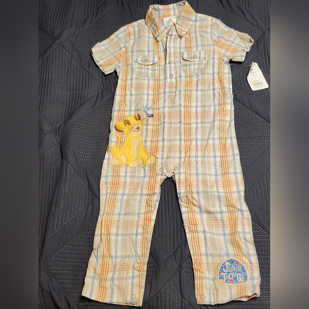 Disney Plaid Simba Kids Jumpsuit - Blue and Orange